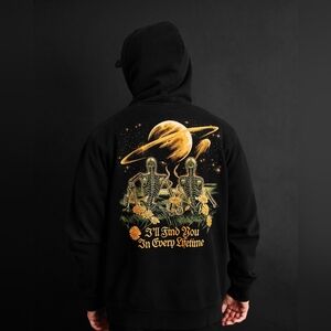 Cove USA Lifetime Black Hoodie Limited Edition Sz S Saturn Sunflower Skeleton